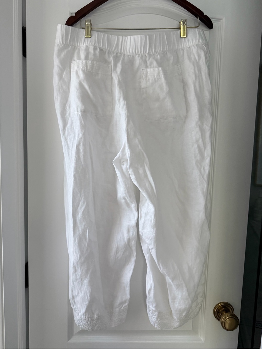 Pure Jill White 100% Linen Pull On Crop Pants Elastic Waist Pockets M - Picture 5 of 8